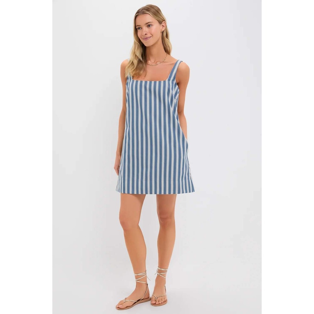 Tuckernuck Pomander Place Lake Blue Stripe Cassie Mini Dress Sleeveless Shift